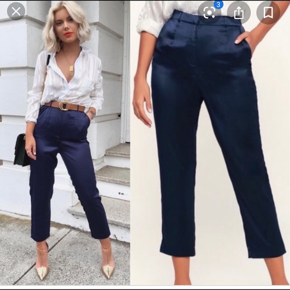 Lulus Pants - NWT Lulu’s navy satin trousers, M